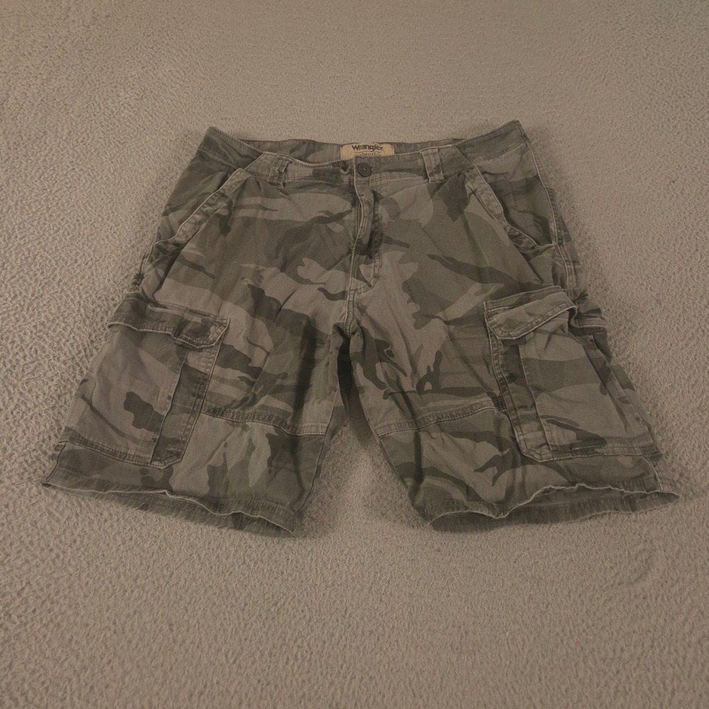 Wrangler Shorts Mens 34 Gray Authentics Relaxed Fit Stretch Cargo Camo Pockets